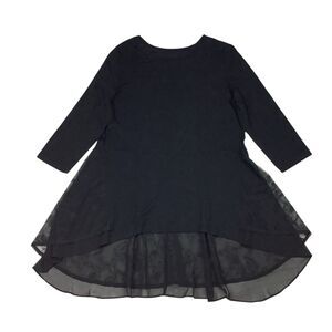 LOGO Black Sheer Lace Tunic Top 3/4 Sleeve Women L Gothic Boho Chic High-low Hem